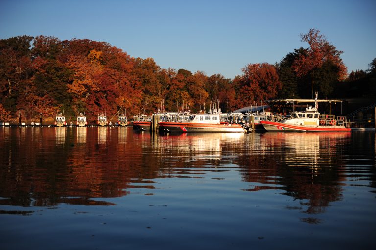 YORKTOWN, Va. – Coast Guard response boats are moored to the pier at Training Center Yorktown Nov. 12, 2011. Training Center Yorktown is one of three training centers in the U.S. where students learn techinical and leadership skills. U.S. Coast Guard photo by Petty Officer 2nd Class Walter Shinn.